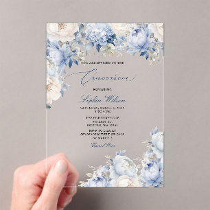 Invitaciones Acrílicas Quinceañera floral azul turquesa
