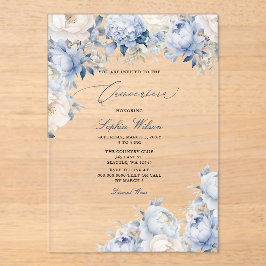Invitaciones Acrílicas Quinceañera floral azul turquesa