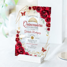 Quinceanera floral de oro rojo
