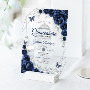Invitaciones Acrílicas Quinceañera Floral Plateada de Marina