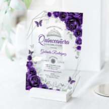 Quinceañera Floral Plateada Púrpura