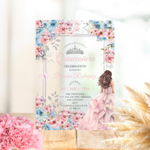 Quinceañera floral rosa rubor y azul plata