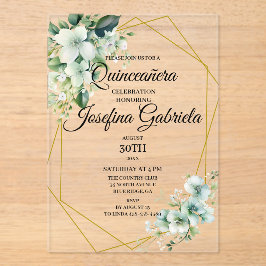 Invitaciones Acrílicas Quinceañera floral verde