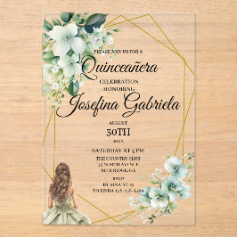 Invitaciones Acrílicas Quinceanera green floral