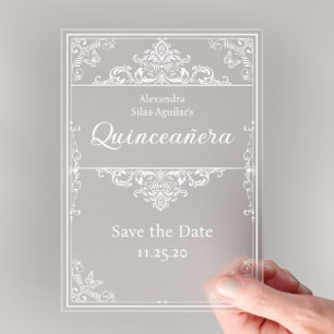 Invitaciones Acrílicas Quinceañera - Guardar la Fecha  Azul Claro Elegant