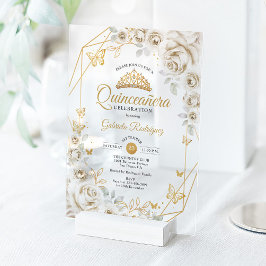 Invitaciones Acrílicas Quinceanera Ivory  Gold Cream Floral