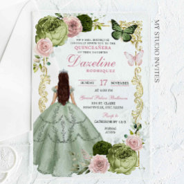 Invitaciones Acrílicas Quinceanera, la princesa de Sage Green y Rubor