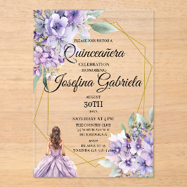 Invitaciones Acrílicas Quinceanera Lavender floral 