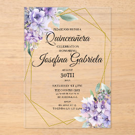 Invitaciones Acrílicas Quinceanera Lavender floral 
