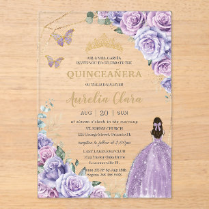 Invitaciones Acrílicas Quinceañera Lila Lavanda Lila Floral Princesa