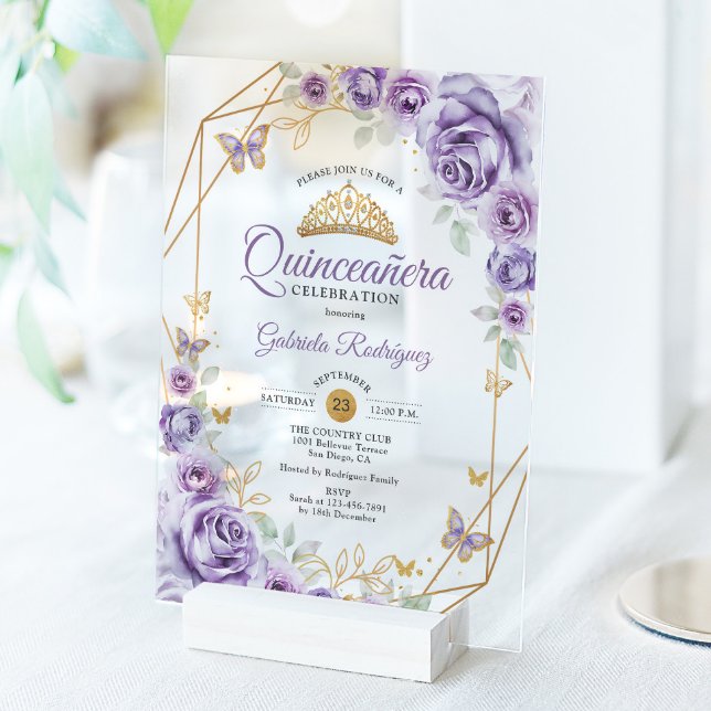 Invitaciones Acrílicas Quinceanera Lilac Morado Floral (Subido por el creador)