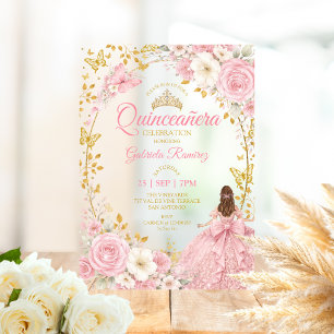 Invitaciones Acrílicas Quinceañera Mariposas Doradas Rosa Rubor