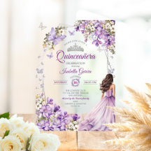 Quinceañera Mariposas Florales de Plata Púrpura