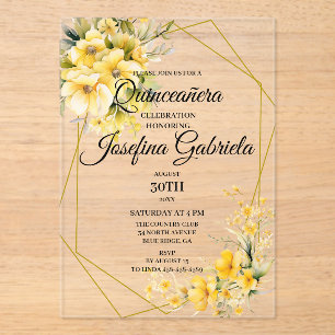 Invitaciones Acrílicas Quinceañera Oro Amarillo