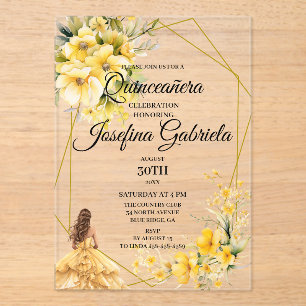 Invitaciones Acrílicas Quinceañera oro amarillo