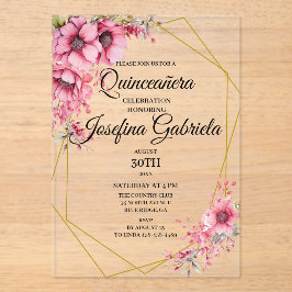 Invitaciones Acrílicas Quinceanera pink floral