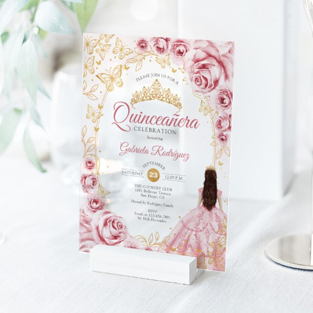 Invitaciones Acrílicas Quinceanera Pink Gold Floral (Subido por el creador)