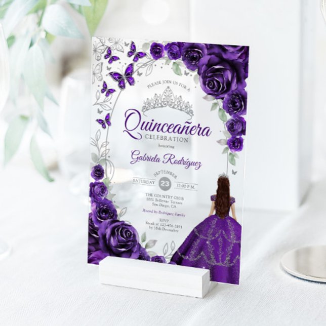 Invitaciones Acrílicas Quinceanera Purple Silver Floral (Subido por el creador)