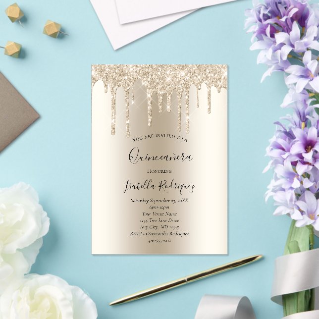 Invitaciones Acrílicas Quinceanera, Purpurina de golf de champagne (Insitu (Boda))