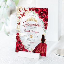 Invitaciones Acrílicas Quinceanera Red Gold Floral