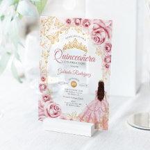 Quinceañera Rosa Dorado Floral