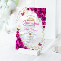 Quinceañera Rosa Fucsia Dorado Floral