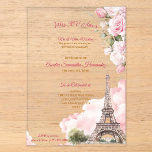 Invitaciones Acrílicas Quinceañera Rosa Sonrojada París