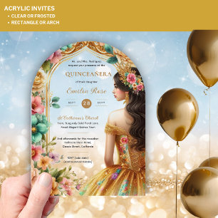 Invitaciones Acrílicas Quinceañera Rosas rojos verdes vestidos con quince