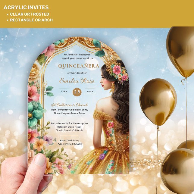Invitaciones Acrílicas Quinceañera Rosas rojos verdes vestidos con quince (Subido por el creador)