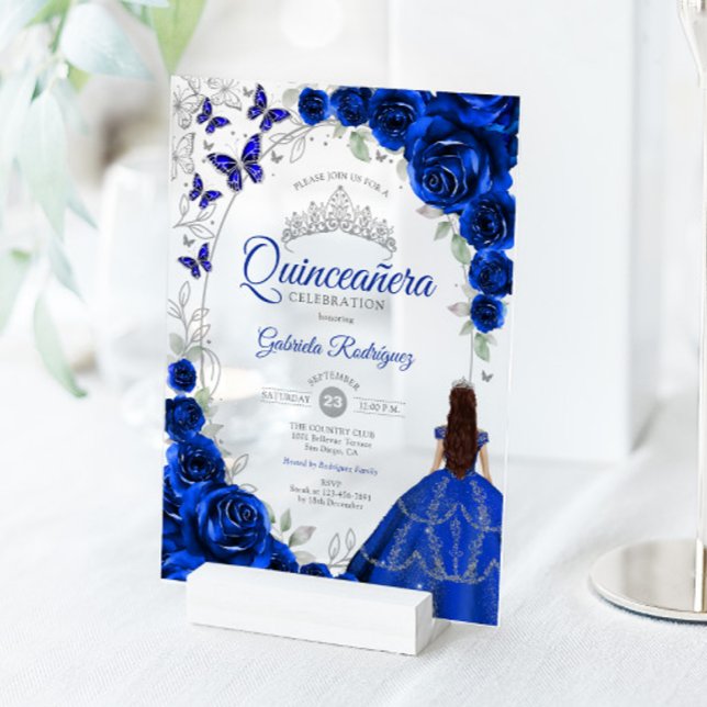 Invitaciones Acrílicas Quinceanera Royal Blue Silver Floral (Subido por el creador)