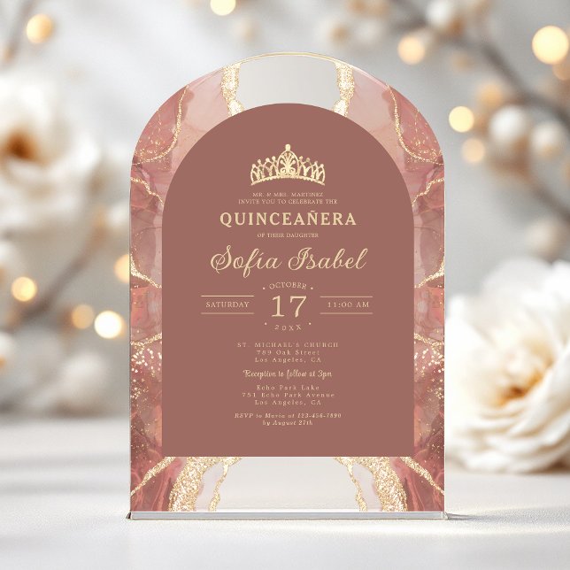 Invitaciones Acrílicas Quinceañera Rubor Gold Agate Elegant (Subido por el creador)