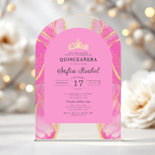 Invitaciones Acrílicas Quinceañera Rubor Pink Gold Agate Elegante