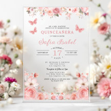 Quinceañera Rubor Rosa Floral Mariposa