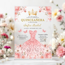 Quinceañera Rubor Rosa Floral Mariposa