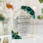 Invitaciones Acrílicas Quinceañera Sweet 16 Emerald Green Floral Gold<br><div class="desc">Añada un toque de elegancia a su ocasión especial con nuestros lujosos rosas verdes esmeraldas invitaciones de arco acrílico floral, con una corona de princesa de oro, una delicada mariposa, un marco de arco de oro y acentos de oro refinados. Ideal para quinceañeras, dulces 16, 18 cumpleaños, bailes de debutantes...</div>