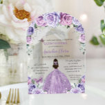 Invitaciones Acrílicas Quinceañera Sweet 16 Púrpura Lilac Floral Bata Arc<br><div class="desc">Añada un toque de elegancia a su ocasión especial con nuestras lujosas invitaciones acrílicas de arco morado, rosas de lavanda, un chica con un vestido morado purpurinoso, una corona de princesa plateada, una delicada mariposa y elegantes acentos plateados. Ideal para quinceañeras, dulces 16, 18 cumpleaños, bailes de debutantes y otras...</div>