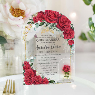 Invitaciones Acrílicas Quinceañera Sweet 16 XV Rosas Florales Encantadas