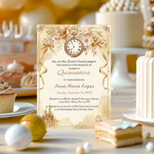 Invitaciones Acrílicas Quinceañera tema Cenicienta con acuarela dorada