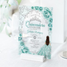 Quinceañera Turquesa Floral de Plata