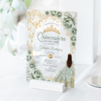 Quinceañera Verde Menta Dorado Floral
