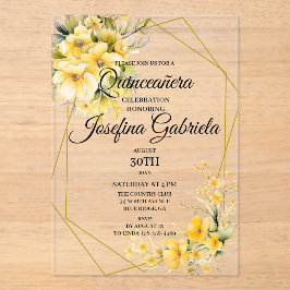 Invitaciones Acrílicas Quinceanera Yellow Gold