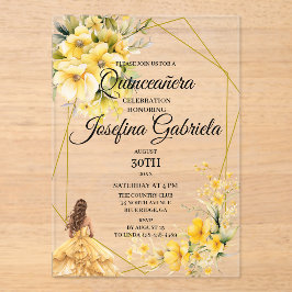 Invitaciones Acrílicas Quinceanera yellow gold