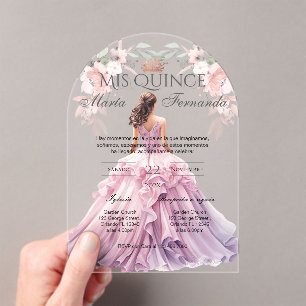 Invitaciones Acrílicas Quinceñera Acrílico en Floral Rosa Español