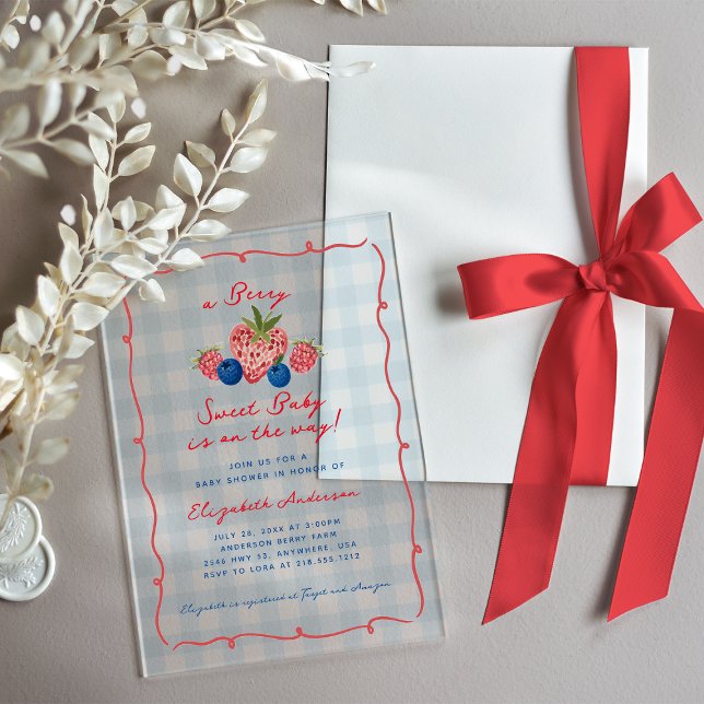 Invitaciones Acrílicas Quirky Hand Drawn Berry Sweet Baby Shower Acrylic (Quirky Hand Drawn Berry Sweet Baby Shower Acrylic Invitations)