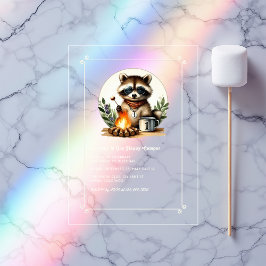 Invitaciones Acrílicas Racco rústico "Un Camper Feliz" Primer Cumpleaños