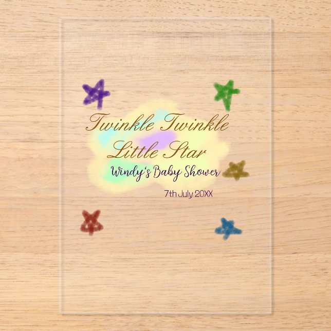 Invitaciones Acrílicas Rainbow clouds twinkle Twinkle Little Star baby (Anverso)