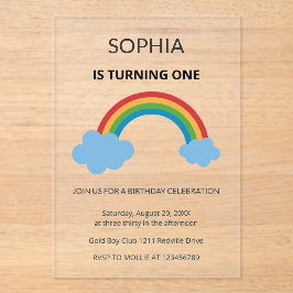 Invitaciones Acrílicas Rainbow Kids First Birthday Party