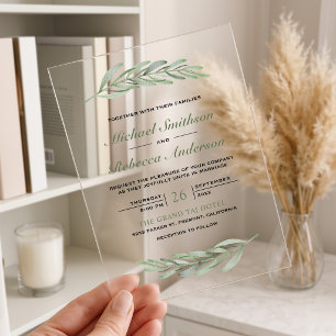Invitaciones Acrílicas Rama de hojas de olivo boda