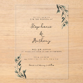 Invitaciones Acrílicas Rama de oliva botánica deja Boda italiano