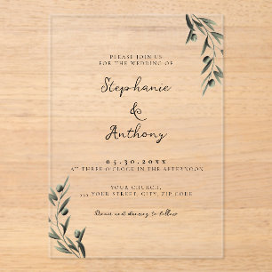 Invitaciones Acrílicas Rama de oliva botánica deja Boda italiano